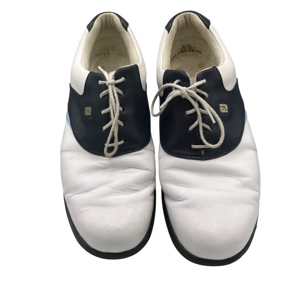 Footjoy Women’s Leather Wing Golf Shoes Wh/Blk No Insoles AMC Wine Glass 9.5 - Picture 1 of 7